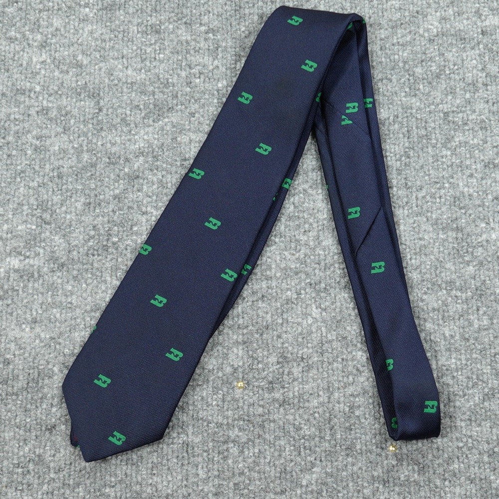 Vintage Burlington Northern Tie Men One Size Blue Geometric 100% Silk Train Logo